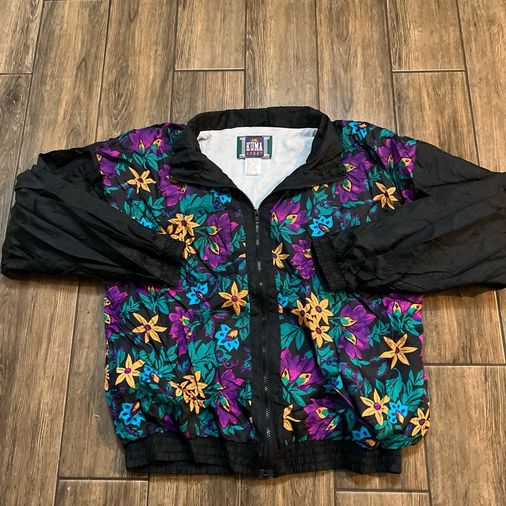 Vintage Kuma Sport Jacket Womens XL Colorful Colorblock Windbreaker 80's Classic